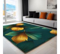Dark Green Area Rugs Soft Fluffy Bedroom Rug, Luxury Orchid Leaf Pattern 160 x 230 cm Non-Slip, Machine Washable Carpet, Soft Low Pile Carpet for Living Room Bedroom, Suitable for Home Decor