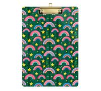 Dark Green Background Rainbow Star Padded clipboard Standard Hole for Football Softball Coaching Size 9 x 12