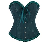 Dark Green Corset Top Corset Top for Women Lace Up Satin Boned Overbust Ladies Ruffle Trim Waist Cincher Push Up Shapewear Gothic Plus Size Lingerie Bodysuit Sexy Christmas Costume