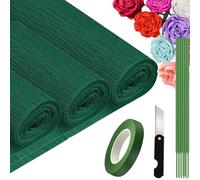 Dark Green Crepe Paper Rolls (3 Rolls/9.8In x 98In), Crepe Paper for Flower Making for DIY Flowers Crafts, Wedding, Birthday Party, Valentine's Day Ornament (Dark Green)