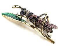 Dark Green Crystal Rhinestone Leaf Grasshopper Locust Cricket Pin Brooch,Cute Insect Brooch Pin Vintage Brooches for Women Coat Accessories, Medium, other gemstones, Medium, other gemstones