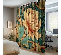 Dark Green Curtains Eyelet Soft Thermal Blackout Curtains William·Morris Style Floral Vintage Print Pattern Ring Top Soundproof Window Drapes for Bedroom Living Room W66 x L90 Inch Drop 2 Panels