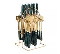 Dark Green Cutlery Set, 24 PCS Stainless Steel Cutlery Dinner Tableware Set with Stand Flatware Set Cutlery Set Service for 6 People, for Hotel Dining Holiday Banquets 14.5 * 13 * 23.5cm