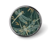 Dark Green Dragonfly Badges Circle with Button Design, Personalized Picture Pin Brooches, Round Badge Holders for Decorate Hat Shirt Clothing Bag Accessories