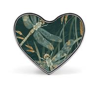 Dark Green Dragonfly Badges Heart with Button Design, Personalized Picture Pin Brooches, Heart Badge Holders for Decorate Hat Shirt Clothing Bag Accessories