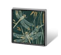 Dark Green Dragonfly Square Lapel Pin 0.7x0.7in Aluminum Badge Stylish Personalized Accessory Daily Wear
