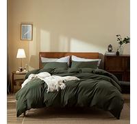 Dark Green Duvet Cover King, 100% Washed Cotton Linen Like Textured Solid Color Casual Modern Dark Green Bedding Set, with Zipper Closure, Luxury Soft Relaxed Feel Natural Wrinkled Comfy (3pcs, King)