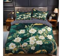 Dark Green Duvet Cover Set Watercolor floral tree and moon 3 Pcs Bedding Set with Quilt Cover 230x220 cm and 2 Pillowcases, Brushed Microfibre Ultra Soft Anti-Allergic Easy Care