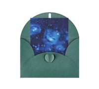 Dark Green Elegant Blue Universe Space Galaxy Print Greeting Card with Matching Envelope â€“ Blank Blessed Design for Birthday, Wedding