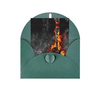 Dark Green Elegant burning guitar Print Greeting Card with Matching Envelope - Blank Blessed Design for Birthday, Wedding