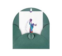 Dark Green Elegant Greeting Card - Basketball Girl Pattern Print Blank Blessed Gold Seals Card for Birthday, Wedding, Valentine's Day