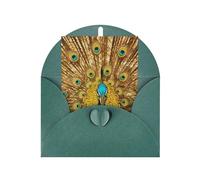 Dark Green Elegant Greeting Card - The peacock opens its screen Print Blank Blessed Gold Seals Card for Birthday, Wedding, Valentine's Day