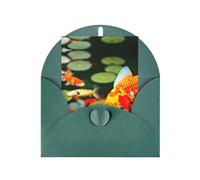 Dark Green Elegant Greeting Card with Envelopes â€“ Japanese Pretty Koi Fish Print Pearl Paper Cards with Matching Stickers