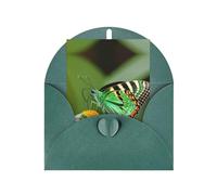 Dark Green Elegant Greeting Card with Envelopes - Green leaf colorful butterfly Print Pearl Paper Cards with Matching Stickers