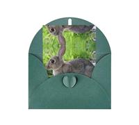 Dark Green Elegant Greeting Card with Matching Envelope - Cute Grey Hare Rabbit Print Blank Blessed for Birthday, Valentine's Day, Wedding