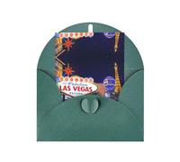 Dark Green Elegant Greeting Card with Matching Envelope - Las Vegas Night City Print Blank Blessed for Birthday, Valentine's Day, Wedding