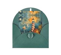 Dark Green Elegant Greeting Cards - The Seaside Lighthouse Print Blank Blessed Cards for Birthday, Wedding, Valentine's Day