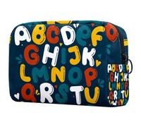 Dark Green English Capital Letters Alphabet Cosmetic Bag for Women, Travel Toiletries Bags Large Makeup Handy Pouch Organiser Bag with Zipper