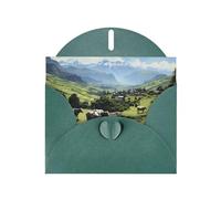 Dark Green Envelope Greeting Cards With Unique Alpine Farm Cows Pattern For Write Down Your Blessings For Various Holidays