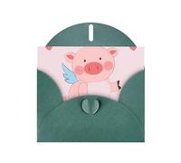 Dark Green Envelope Greeting Cards With Unique Cartoon Flying Pig Pattern For Write Down Your Blessings For Various Holidays