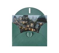 Dark Green Envelope Greeting Cards With Unique Castle In The Sky Pattern For Write Down Your Blessings For Various Holidays