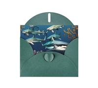 Dark Green Envelope Greeting Cards With Unique Sharks Under The Sea Pattern For Write Down Your Blessings For Various Holidays