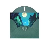 Dark Green Envelope Greeting Cards With Unique Water Moon Cave Pattern For Write Down Your Blessings For Various Holidays