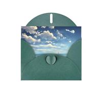 Dark Green Envelope Greeting Cards With Unique White Clouds Over The Sea Pattern For Write Down Your Blessings For Various Holidays