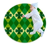 Dark Green Four Leaf Clover Play Mat Cotton Floor Gym - Non-Toxic Non-Slip Reversible Washable For Girls Living Room Bed Room