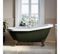 Dark Green Freestanding Single Ended Roll Top Slipper Bath with Brass Feet 1615 x 690mm - Park Royal