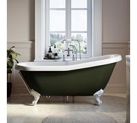 Dark Green Freestanding Single Ended Roll Top Slipper Bath with White Feet 1615 x 690mm - Park Royal