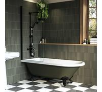 Dark Green Freestanding Single Ended Shower Bath with Black Screen & Feet 1670 x 740mm - Park Royal