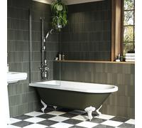 Dark Green Freestanding Single Ended Shower Bath with Chrome Screen & White Feet 1670 x 740mm - Park Royal