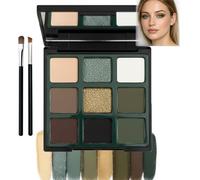Dark Green & Gold Shimmer 9-Color Eyeshadow Palette - Highly Pigmented Matte & Glitter Shades for Smokey & Natural Looks - Long-Lasting & Waterproof Soft Blendable Nude Brown Eye Makeup (Green)