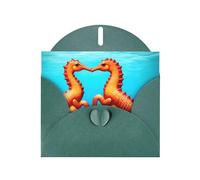 Dark Green Greeting Card DLXW Beautiful Seahorse Couple Pattern for Christmas, Children's Birthday, Valentine's Day, Wedding Anniversary & Party Invitation