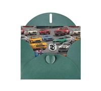 Dark Green Greeting Card DLXW Crazy Retro Cars Pattern for Christmas, Children's Birthday, Valentine's Day, Wedding Anniversary & Party Invitation