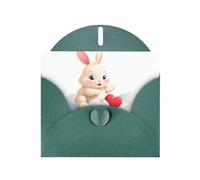 Dark Green Greeting Card DLXW Heart-shaped rabbit on the cloud Pattern for Christmas, Children's Birthday, Valentine's Day, Wedding Anniversary & Party Invitation