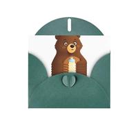 Dark Green Greeting Card DLXW Little bear holding a milk bottle Pattern for Christmas, Children's Birthday, Valentine's Day, Wedding Anniversary & Party Invitation