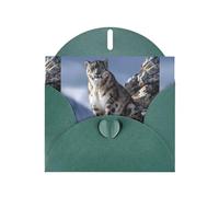 Dark Green Greeting Card DLXW Snow Leopard on the Mountain Pattern for Christmas, Children's Birthday, Valentine's Day, Wedding Anniversary & Party Invitation
