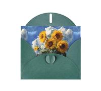 Dark Green Greeting Card DLXW Sunflowers on the clouds Pattern for Christmas, Children's Birthday, Valentine's Day, Wedding Anniversary & Party Invitation