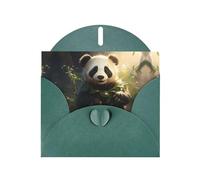 Dark Green Greeting Card Set with Blank Interior - Cute Panda Plant Print Pearl Paper Birthday, Wedding & Anniversary Cards