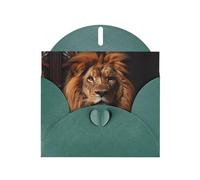 Dark Green Greeting Card Set with Blank Interior - The Lion's Gaze Print Pearl Paper Birthday, Wedding & Anniversary Cards
