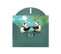 Dark Green Greeting Card Set with Blank Interior - Two cute big pandas Print Pearl Paper Birthday, Wedding & Anniversary Cards