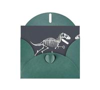 Dark Green Greeting Card with Envelopes - Running dinosaur skeleton Print Blank Cards for Birthday, Wedding, Encouragement, Blessed Occasions