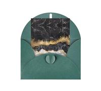 Dark Green Greeting Card with Matching Envelope - Black White Gold Foil Marble Print Blank Blessed Design - Pearl Paper Humorous Note Cards