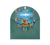 Dark Green Greeting Card with Matching Envelope - Colorful Sea Turtle Print Blank Blessed Design for Birthday, Wedding, Valentine's Day