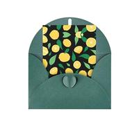 Dark Green Greeting Card with Matching Envelope - Lemon fruit Print Blank Blessed Design for Birthday, Wedding, Valentine's Day