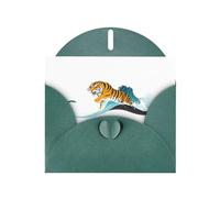 Dark Green Greeting Card YYHWHJDE Tiger galloping in the waves Picture Perfect for Valentine's Day, Wedding Anniversary & Party Invitations