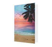 Dark Green Greeting Cards with Matching Envelopes - Coconut Palm Tree Sandy Beach Print Blank Blessed Cards for Birthday, Wedding, Valentine's Day