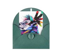 Dark Green Greeting Cards with Matching Envelopes - Lions Head Print Blank Blessed Cards for Birthday, Wedding, Valentine's Day